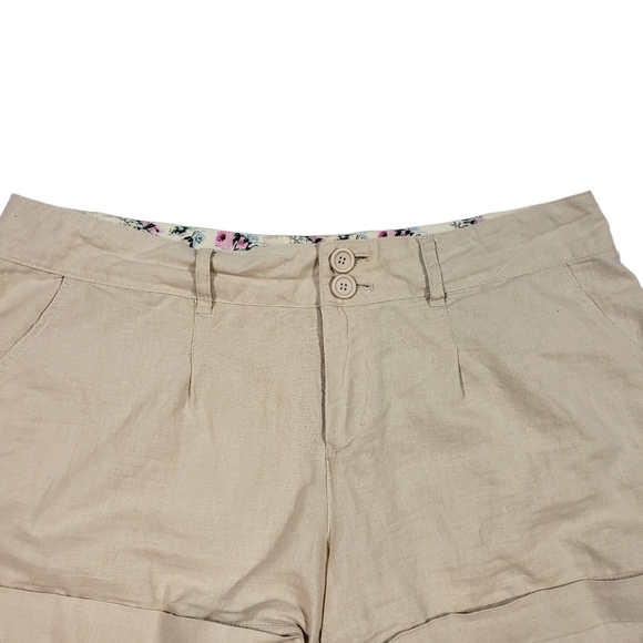 Papaya Tan Beige 100% Linen Shorts Size Large Cuffed Lightweight Breathable - Picture 3 of 13